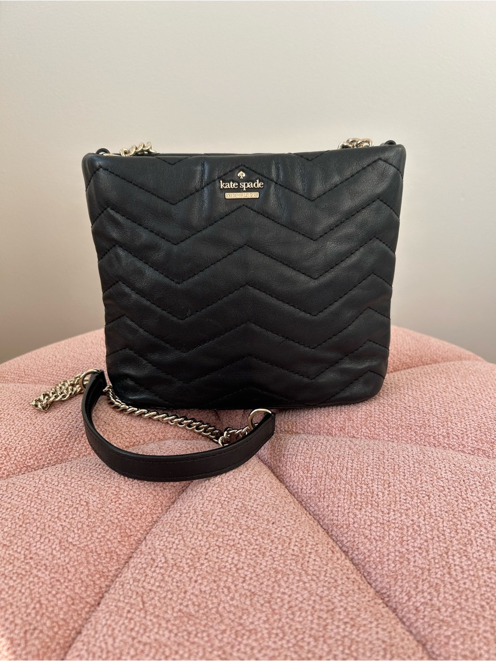 kate spade Black Quilted Crossbody Bag with Chain Strap